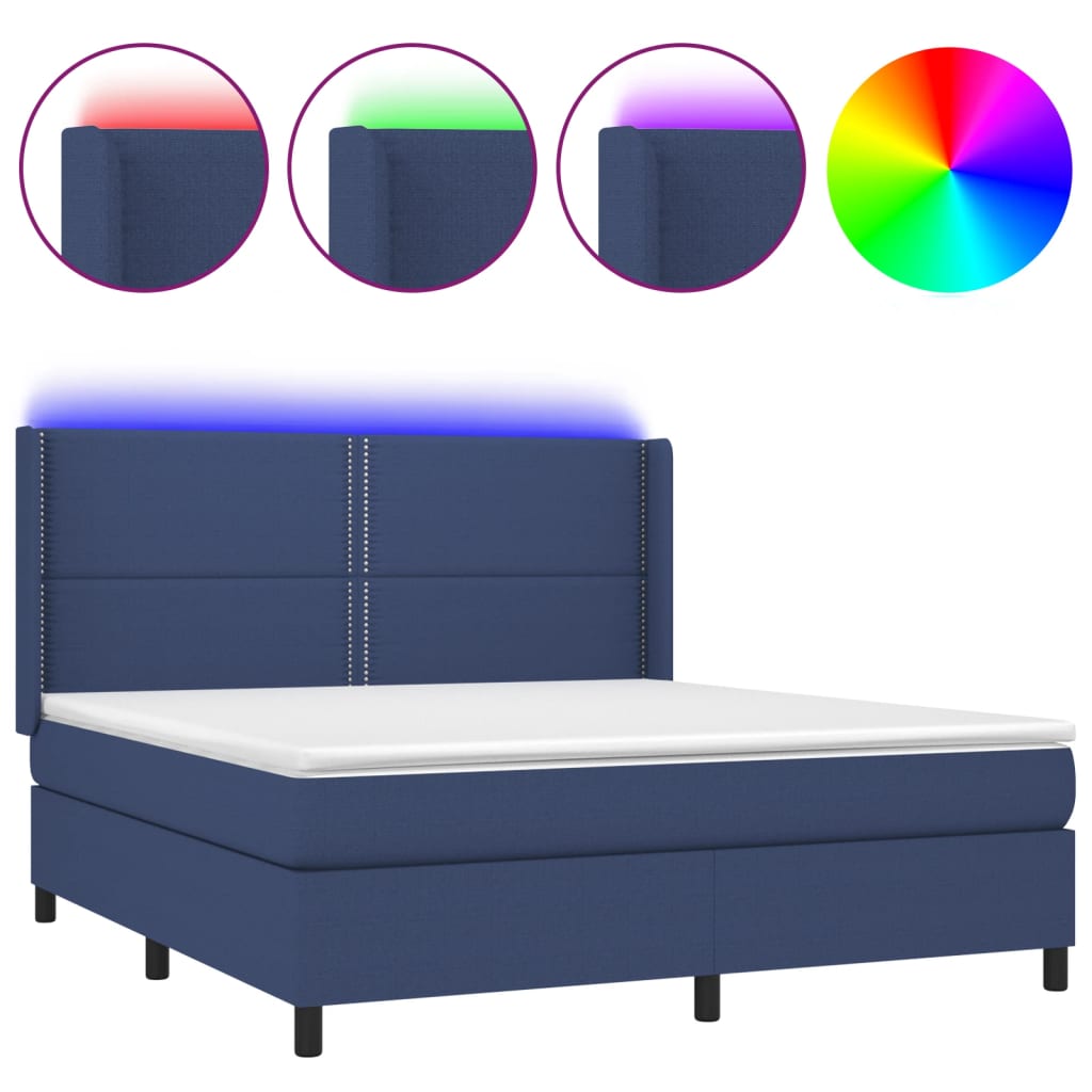 vidaXL Κρεβάτι Boxspring με Στρώμα & LED Μπλε 180x200 εκ. Υφασμάτινο