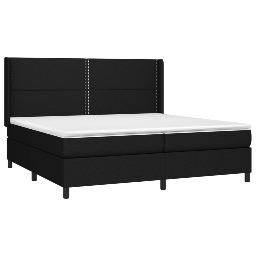 vidaXL Κρεβάτι Boxspring με Στρώμα & LED Μαύρο 200x200 εκ. Υφασμάτινο