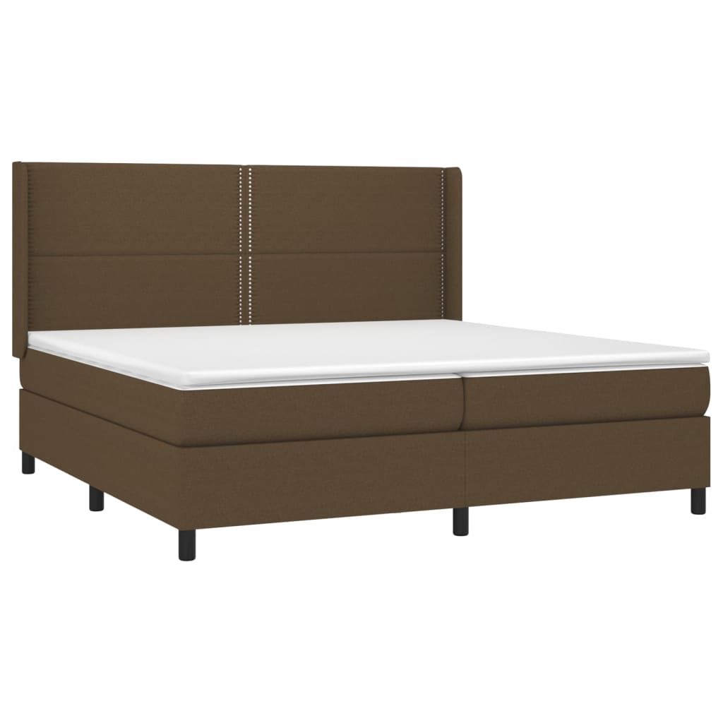 vidaXL Κρεβάτι Boxspring με Στρώμα & LED Σκ.Καφέ 200x200εκ. Υφασμάτινο