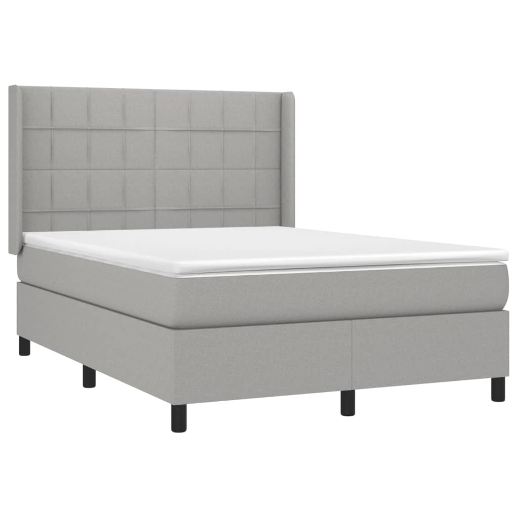 vidaXL Κρεβάτι Boxspring με Στρώμα & LED Αν.Γκρι 140x190εκ. Υφασμάτινο