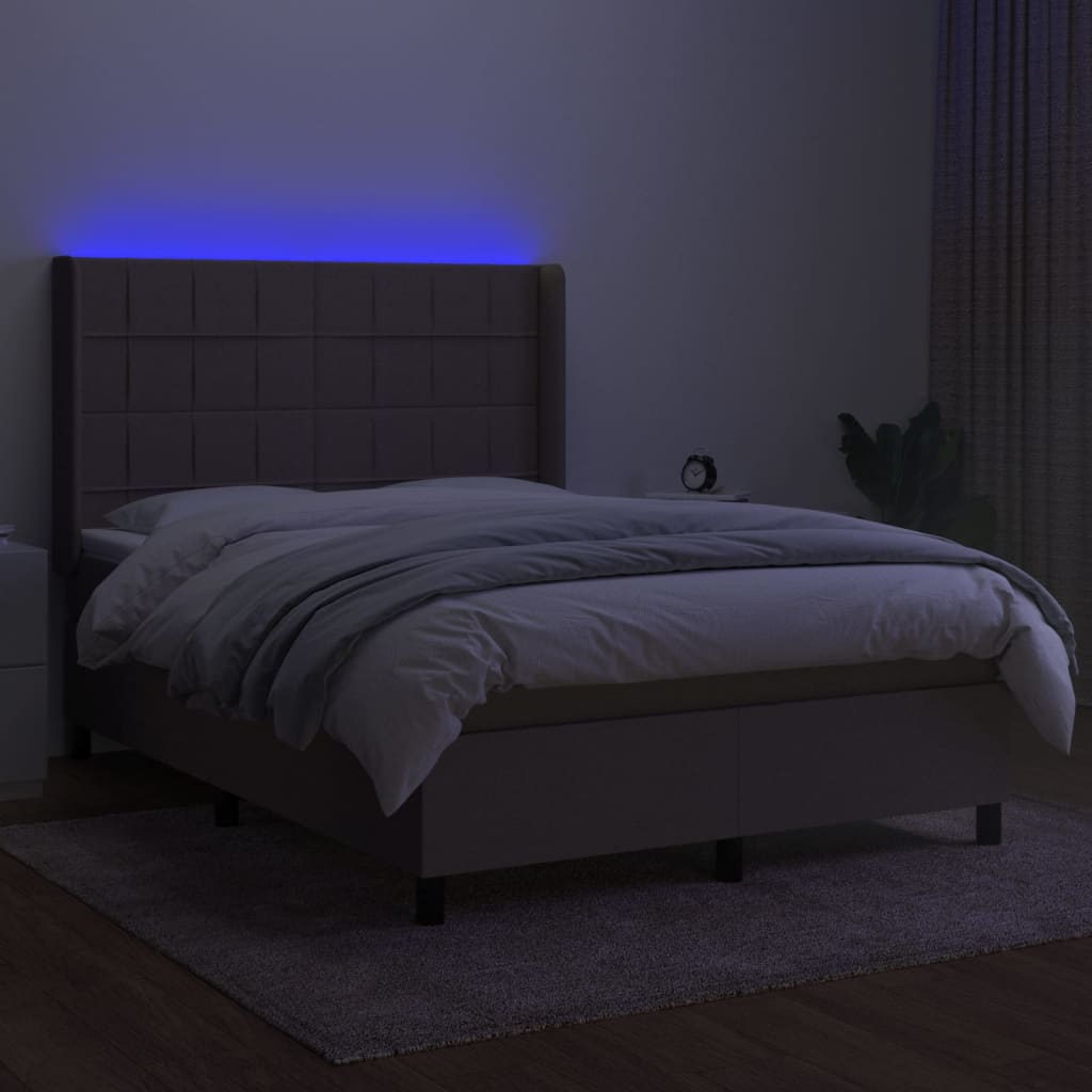 vidaXL Κρεβάτι Boxspring με Στρώμα & LED Taupe 140x200 εκ. Υφασμάτινο