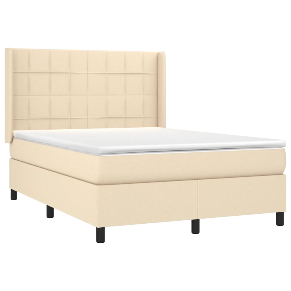 vidaXL Κρεβάτι Boxspring με Στρώμα & LED Κρεμ 140x200 εκ. Υφασμάτινο