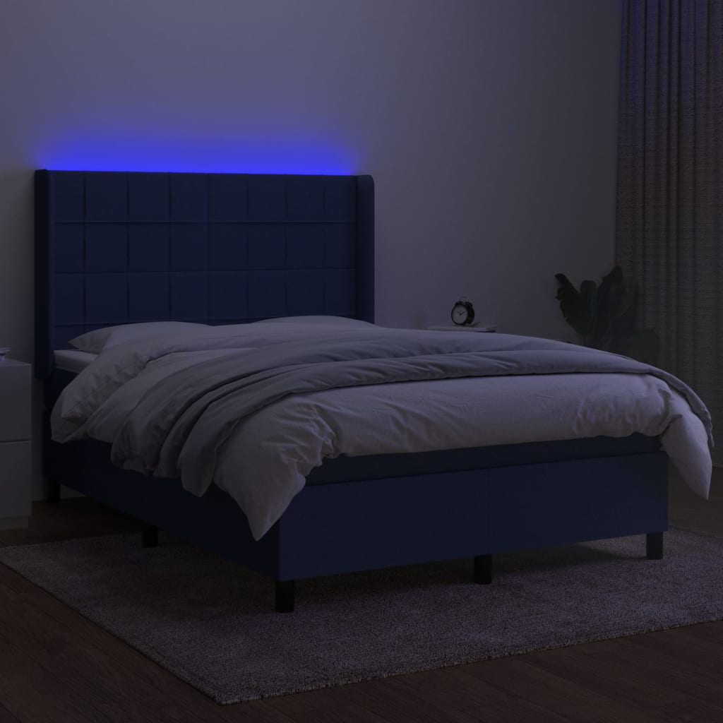 vidaXL Κρεβάτι Boxspring με Στρώμα & LED Μπλε 140x200 εκ. Υφασμάτινο