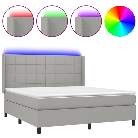 vidaXL Κρεβάτι Boxspring με Στρώμα & LED Αν.Γκρι 160x200εκ. Υφασμάτινο