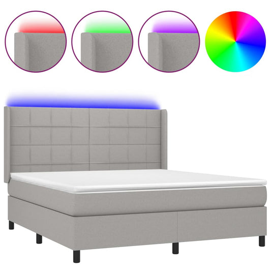 vidaXL Κρεβάτι Boxspring με Στρώμα & LED Αν.Γκρι 180x200εκ. Υφασμάτινο