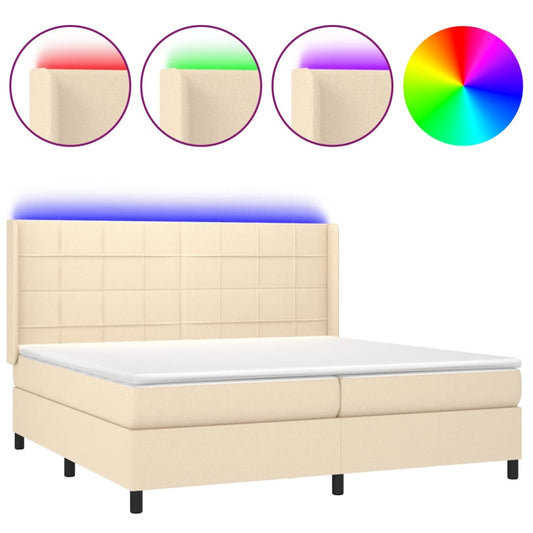 vidaXL Κρεβάτι Boxspring με Στρώμα & LED Κρεμ 200x200 εκ. Υφασμάτινο