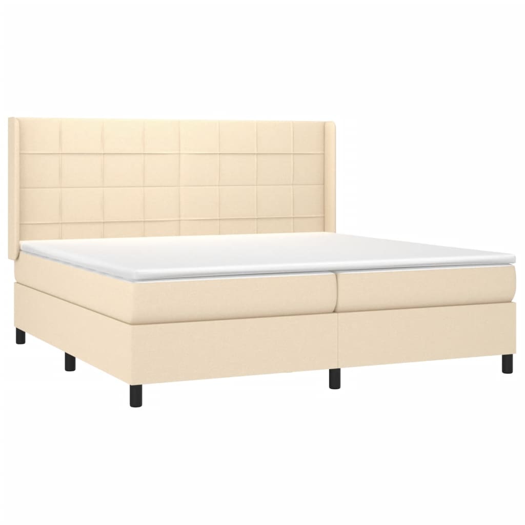 vidaXL Κρεβάτι Boxspring με Στρώμα & LED Κρεμ 200x200 εκ. Υφασμάτινο