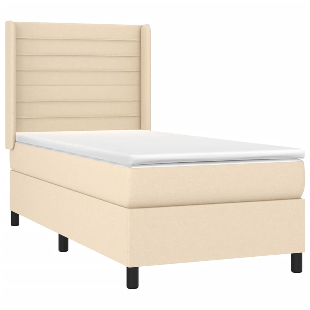 vidaXL Κρεβάτι Boxspring με Στρώμα & LED Κρεμ 100x200 εκ. Υφασμάτινο