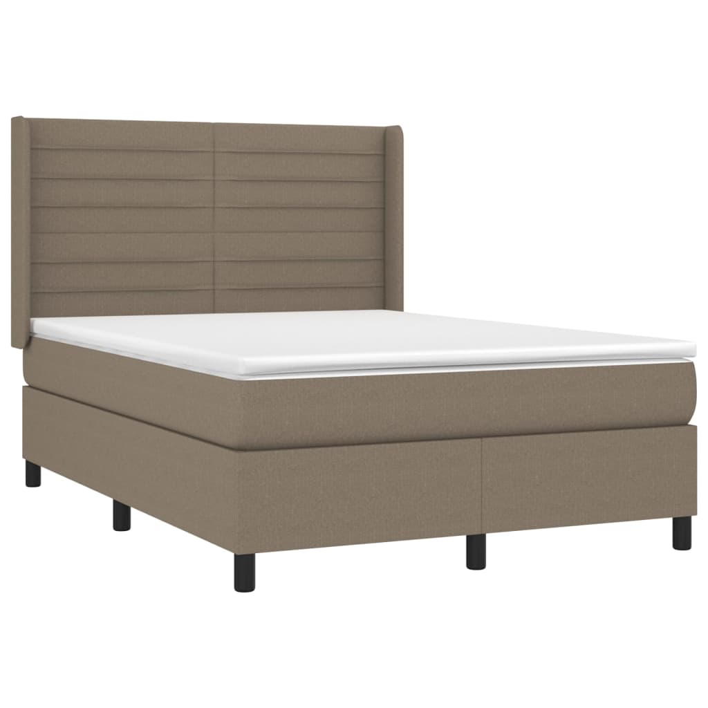 vidaXL Κρεβάτι Boxspring με Στρώμα & LED Taupe 140x190 εκ. Υφασμάτινο