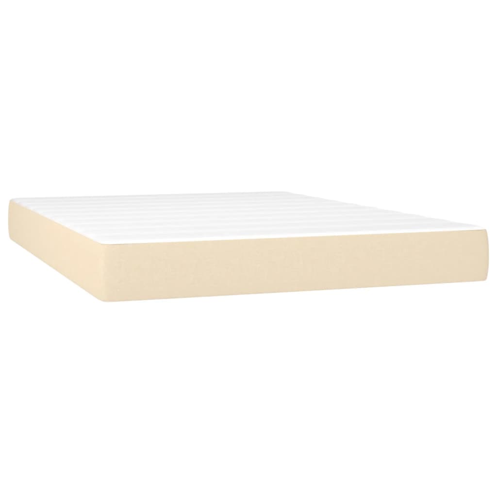 vidaXL Κρεβάτι Boxspring με Στρώμα & LED Κρεμ 140x190 εκ. Υφασμάτινο