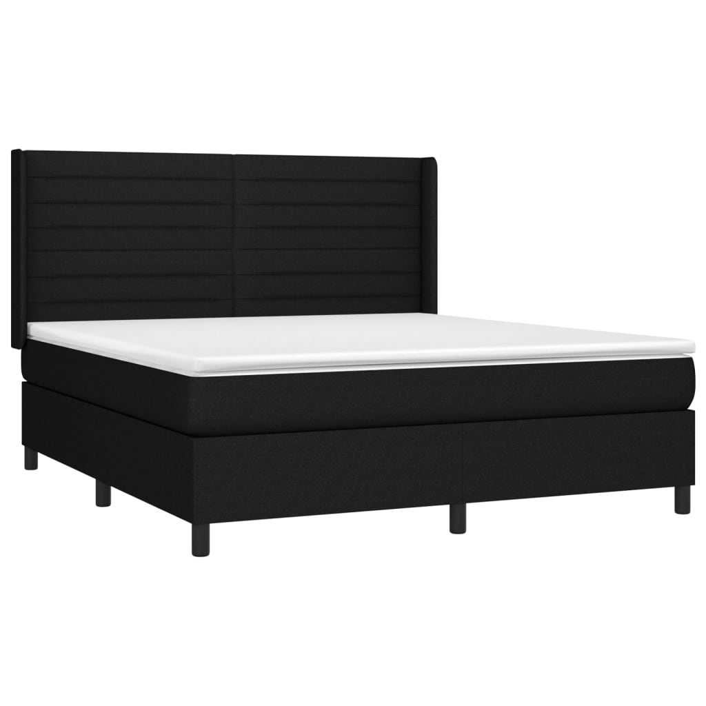 vidaXL Κρεβάτι Boxspring με Στρώμα & LED Μαύρο 180x200 εκ. Υφασμάτινο