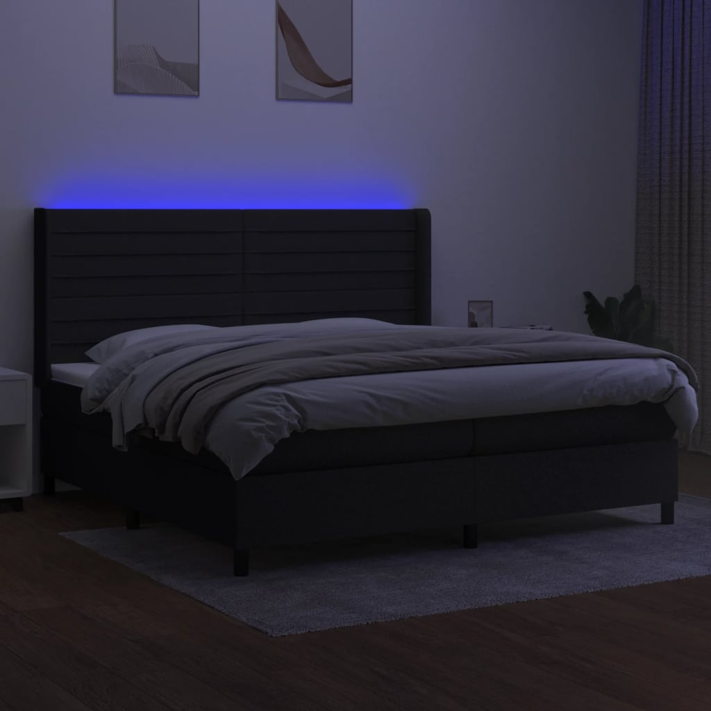 vidaXL Κρεβάτι Boxspring με Στρώμα & LED Μαύρο 200x200 εκ. Υφασμάτινο