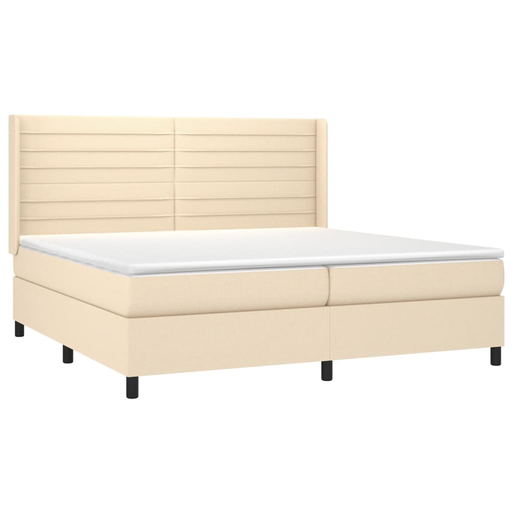 vidaXL Κρεβάτι Boxspring με Στρώμα & LED Κρεμ 200x200 εκ. Υφασμάτινο