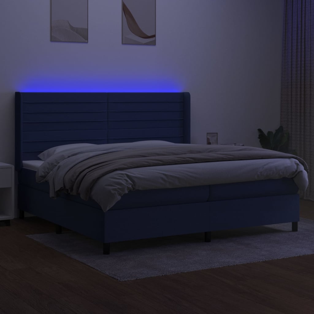 vidaXL Κρεβάτι Boxspring με Στρώμα & LED Μπλε 200x200 εκ. Υφασμάτινο