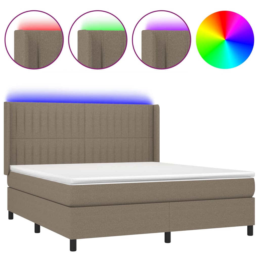 vidaXL Κρεβάτι Boxspring με Στρώμα & LED Taupe 180x200 εκ. Υφασμάτινο