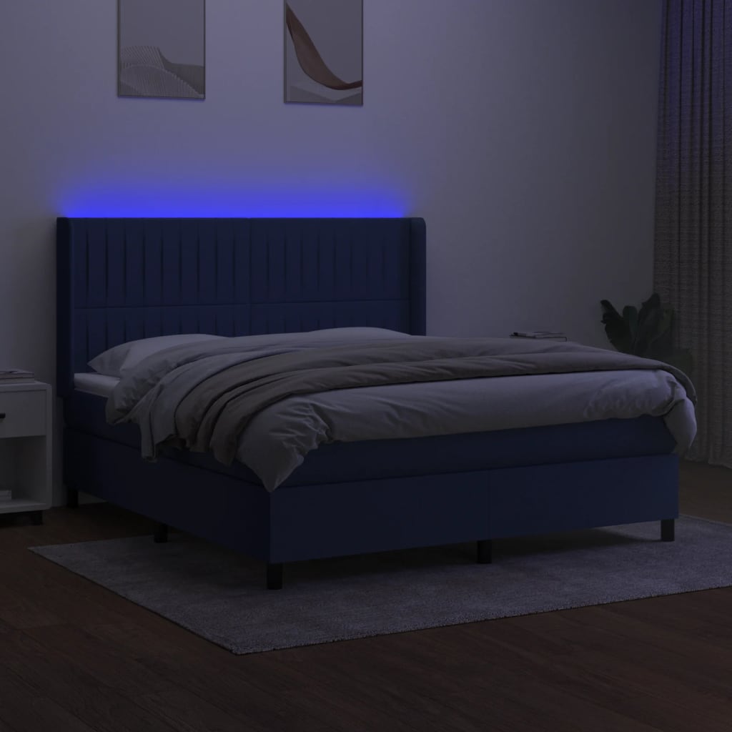 vidaXL Κρεβάτι Boxspring με Στρώμα & LED Μπλε 180x200 εκ. Υφασμάτινο