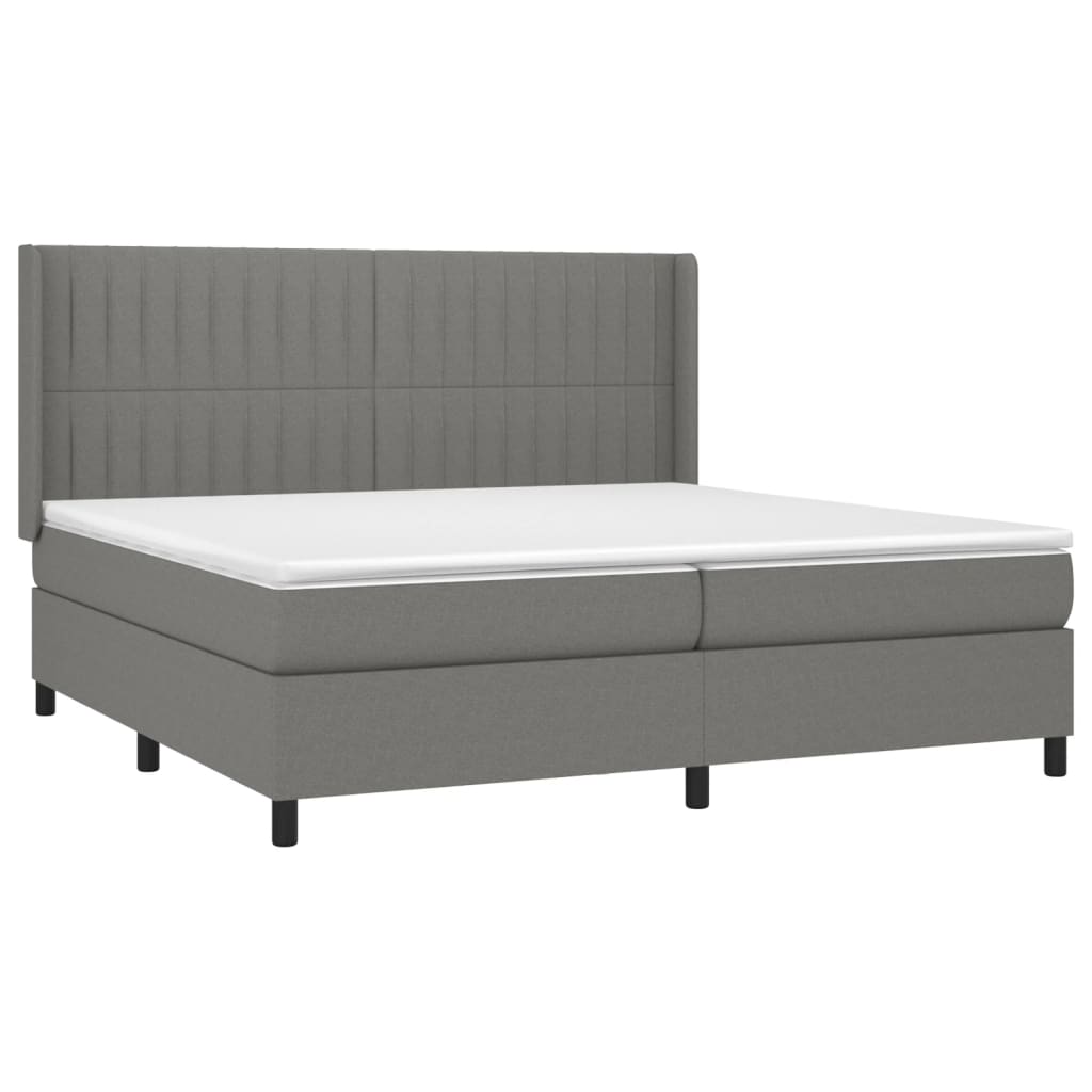 vidaXL Κρεβάτι Boxspring με Στρώμα & LED Σκ.Γκρι 200x200εκ. Υφασμάτινο