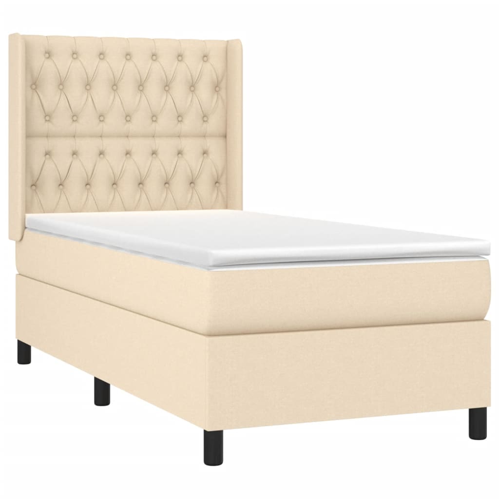 vidaXL Κρεβάτι Boxspring με Στρώμα & LED Κρεμ 90x190 εκ. Υφασμάτινο
