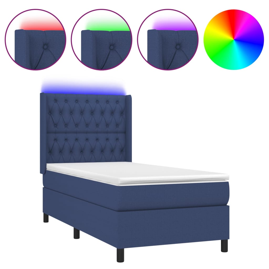vidaXL Κρεβάτι Boxspring με Στρώμα & LED Μπλε 90x190 εκ. Υφασμάτινο