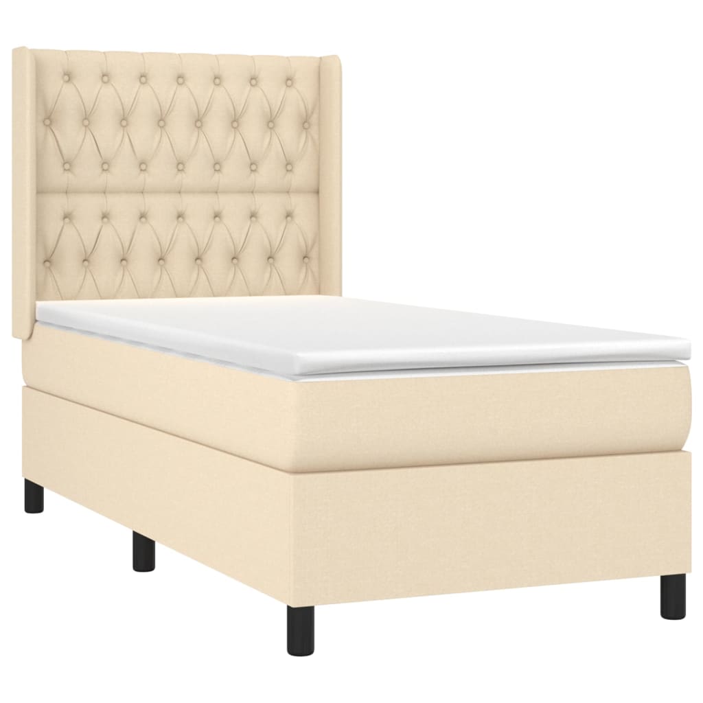 vidaXL Κρεβάτι Boxspring με Στρώμα & LED Κρεμ 90x200 εκ. Υφασμάτινο