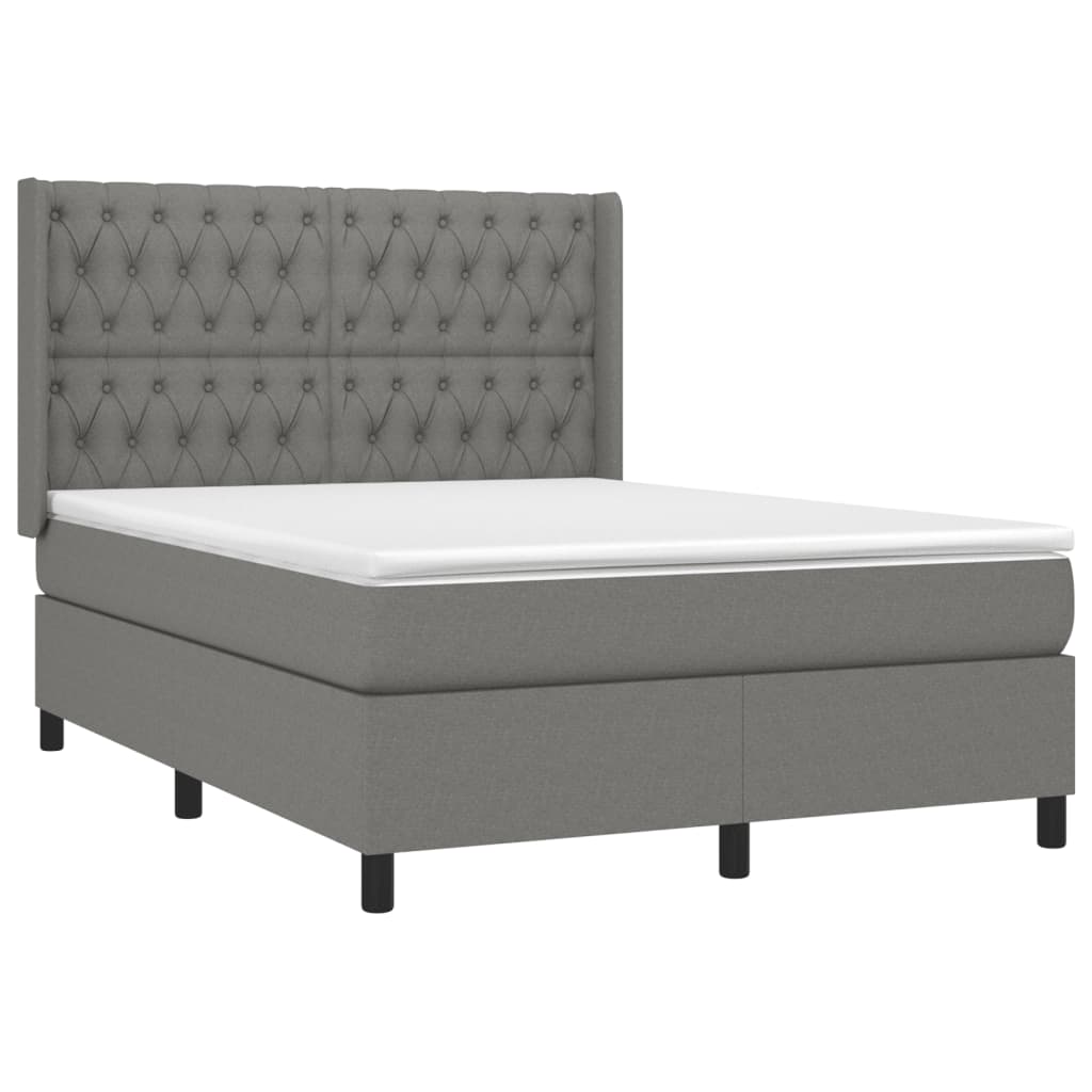 vidaXL Κρεβάτι Boxspring με Στρώμα & LED Σκ.Γκρι 140x190εκ. Υφασμάτινο