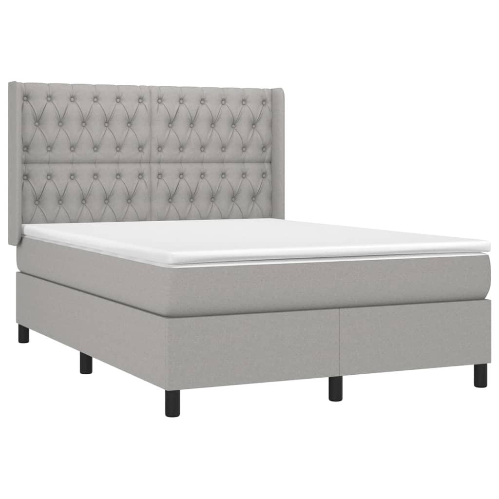 vidaXL Κρεβάτι Boxspring με Στρώμα & LED Αν.Γκρι 140x200εκ. Υφασμάτινο