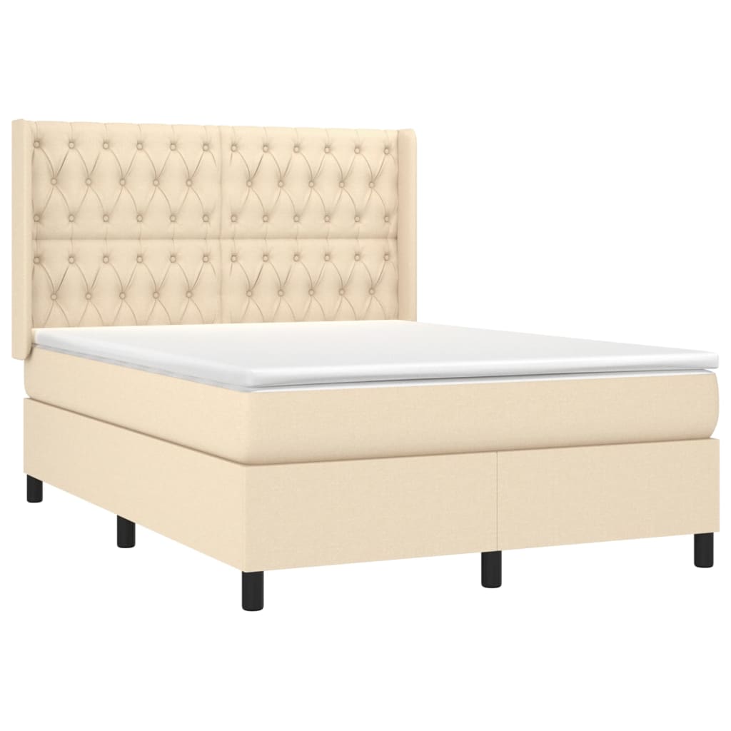 vidaXL Κρεβάτι Boxspring με Στρώμα & LED Κρεμ 140x200 εκ. Υφασμάτινο