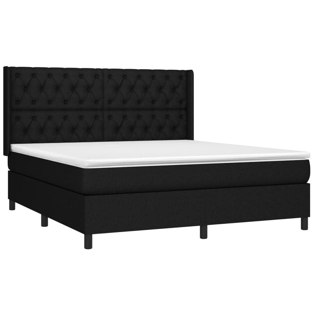 vidaXL Κρεβάτι Boxspring με Στρώμα & LED Μαύρο 160x200 εκ. Υφασμάτινο
