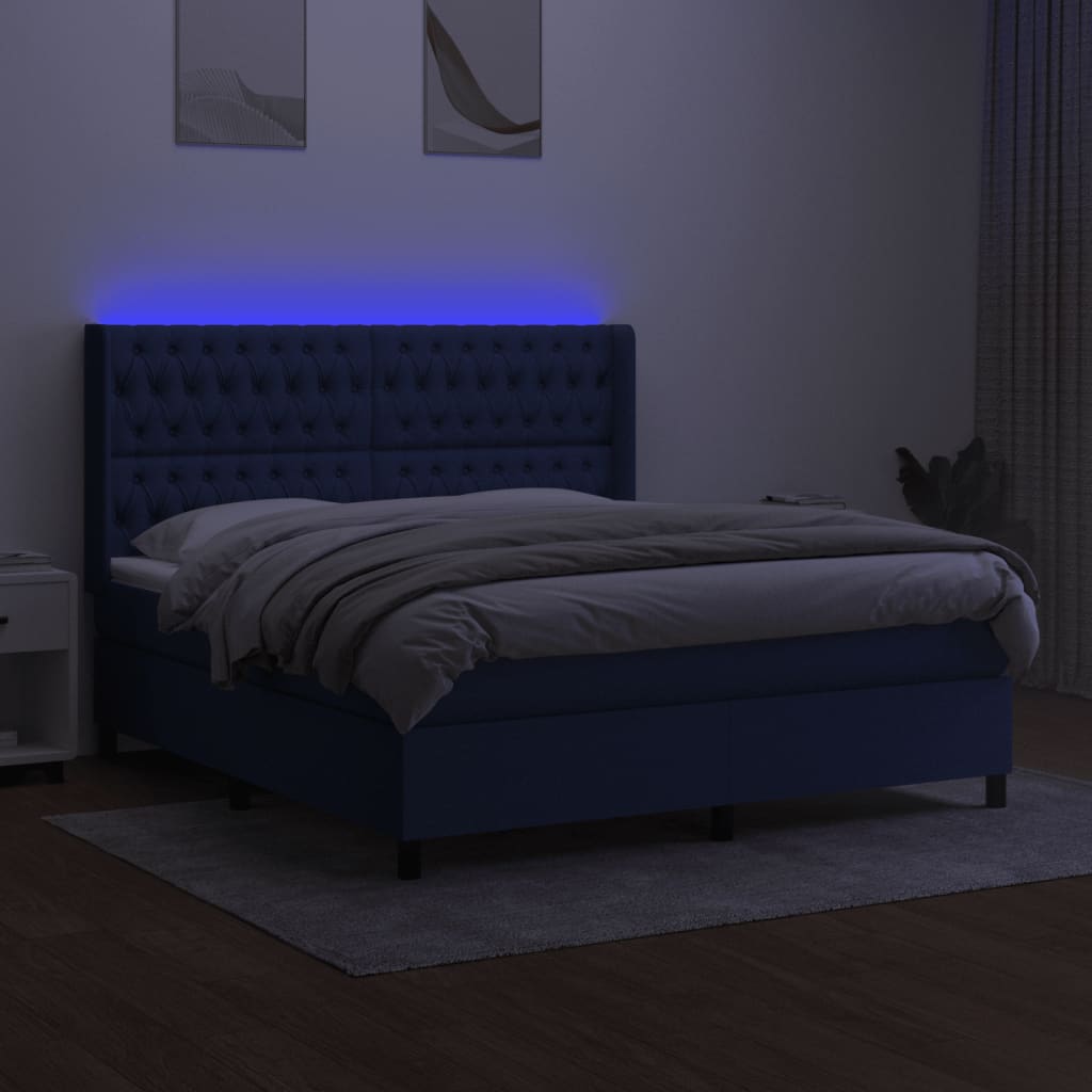 vidaXL Κρεβάτι Boxspring με Στρώμα & LED Μπλε 160x200 εκ. Υφασμάτινο