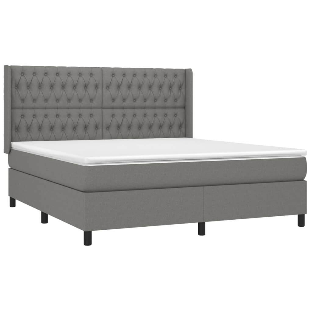 vidaXL Κρεβάτι Boxspring με Στρώμα & LED Σκ.Γκρι 180x200 εκ Υφασμάτινο