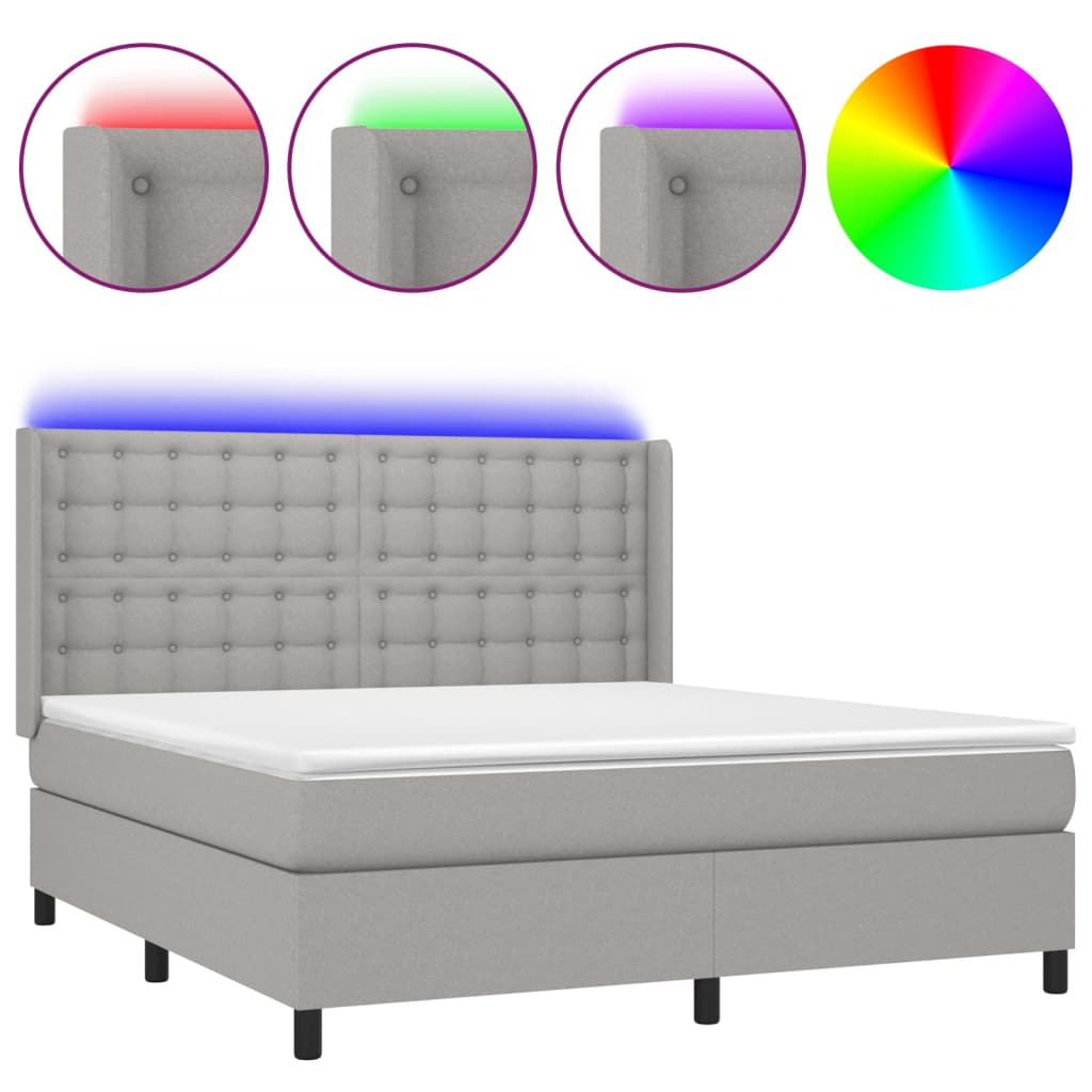 vidaXL Κρεβάτι Boxspring με Στρώμα & LED Αν.Γκρι 160x200εκ. Υφασμάτινο