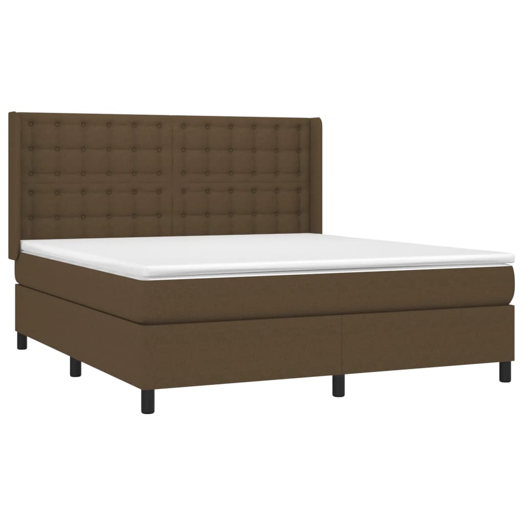 vidaXL Κρεβάτι Boxspring με Στρώμα & LED Σκ.Καφέ 160x200εκ. Υφασμάτινο