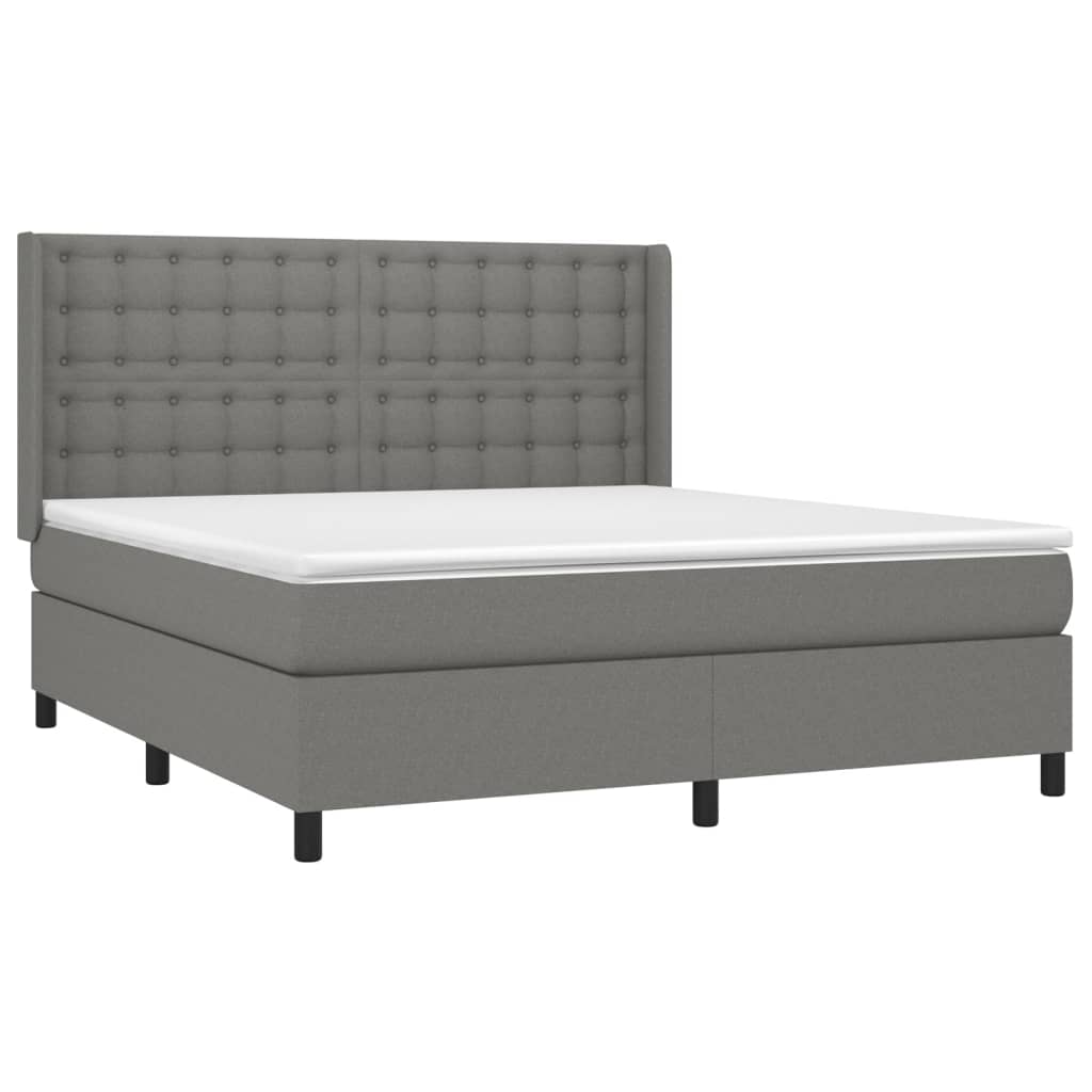 vidaXL Κρεβάτι Boxspring με Στρώμα & LED Σκ.Γκρι 180x200 εκ Υφασμάτινο