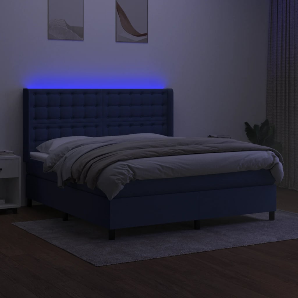 vidaXL Κρεβάτι Boxspring με Στρώμα & LED Μπλε 180x200 εκ. Υφασμάτινο