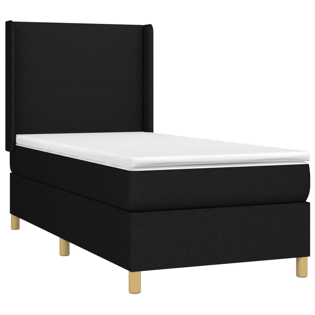 vidaXL Κρεβάτι Boxspring με Στρώμα & LED Μαύρο 90x190 εκ. Υφασμάτινο