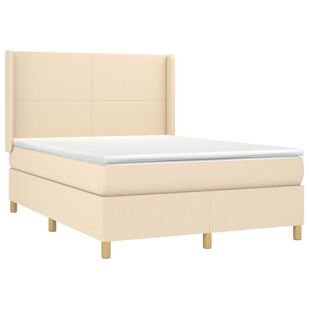vidaXL Κρεβάτι Boxspring με Στρώμα & LED Κρεμ 140x190 εκ. Υφασμάτινο
