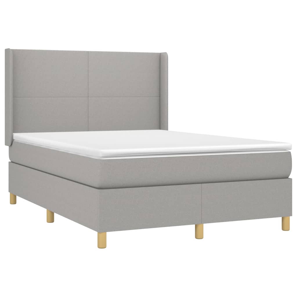 vidaXL Κρεβάτι Boxspring με Στρώμα & LED Αν.Γκρι 140x200εκ. Υφασμάτινο