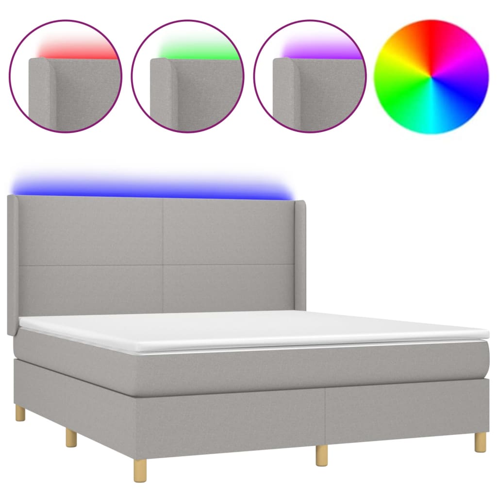 vidaXL Κρεβάτι Boxspring με Στρώμα & LED Αν.Γκρι 160x200εκ. Υφασμάτινο