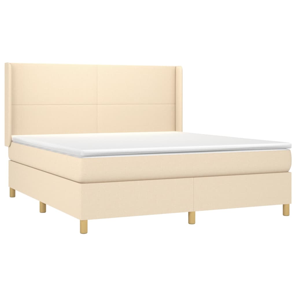 vidaXL Κρεβάτι Boxspring με Στρώμα & LED Κρεμ 160x200 εκ. Υφασμάτινο
