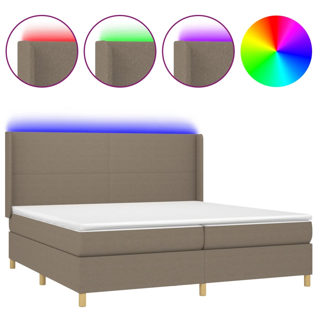 vidaXL Κρεβάτι Boxspring με Στρώμα & LED Taupe 200x200 εκ. Υφασμάτινο