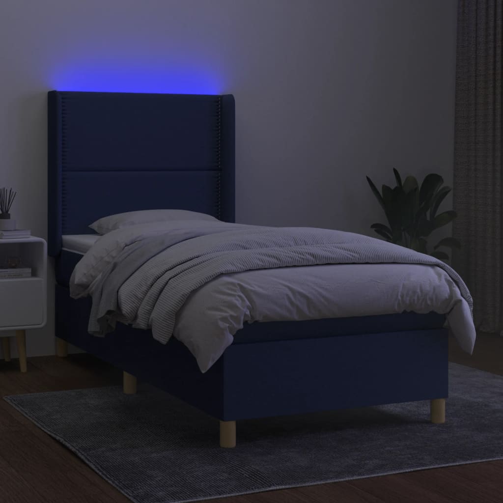 vidaXL Κρεβάτι Boxspring με Στρώμα & LED Μπλε 90x190 εκ. Υφασμάτινο