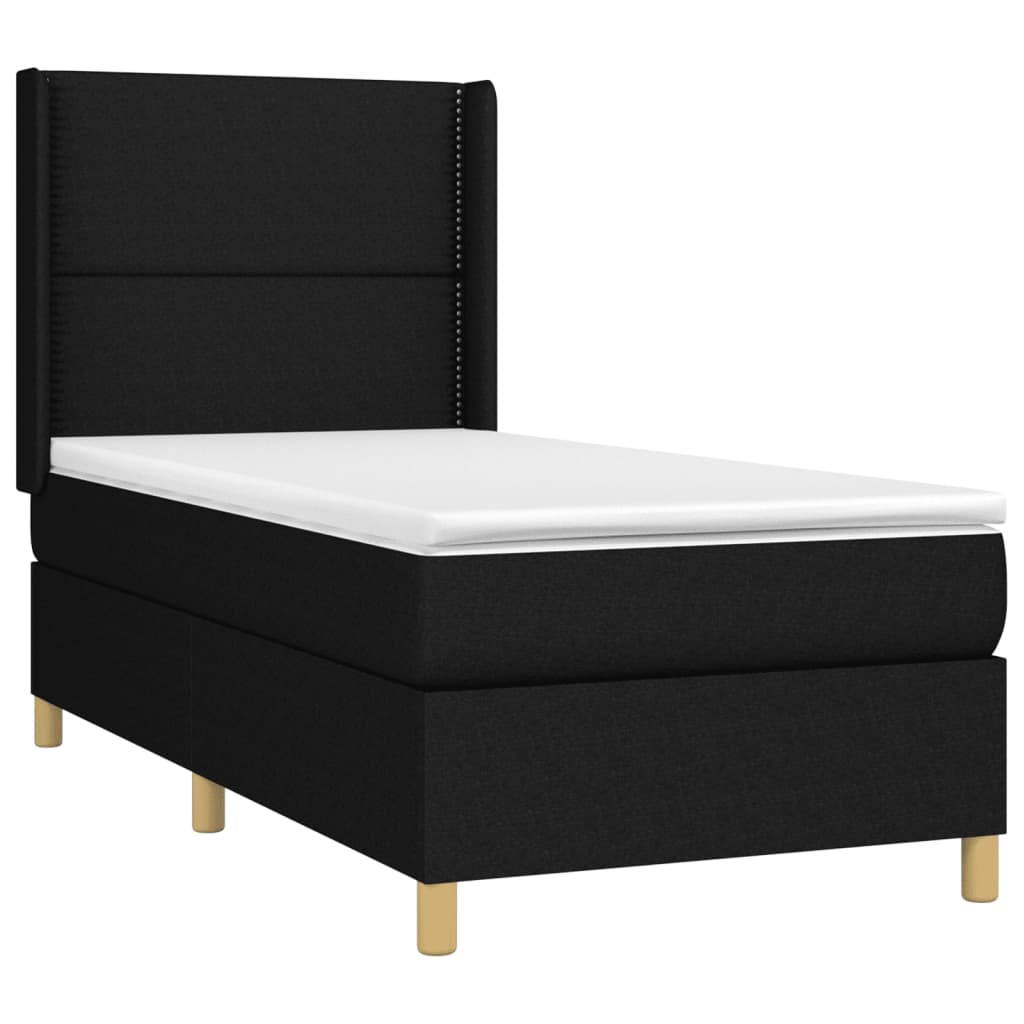 vidaXL Κρεβάτι Boxspring με Στρώμα & LED Μαύρο 90x200 εκ. Υφασμάτινο