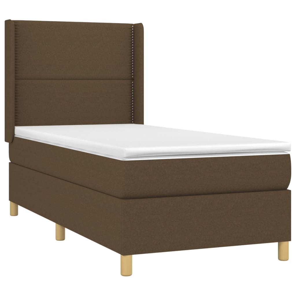 vidaXL Κρεβάτι Boxspring με Στρώμα & LED Σκ.Καφέ 100x200 εκ Υφασμάτινο