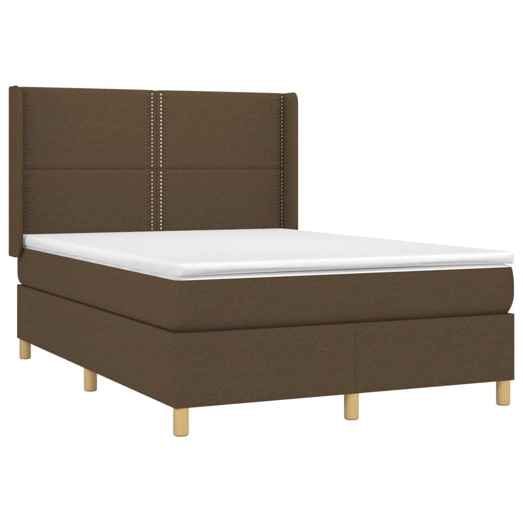 vidaXL Κρεβάτι Boxspring με Στρώμα & LED Σκ.Καφέ 140x190εκ. Υφασμάτινο