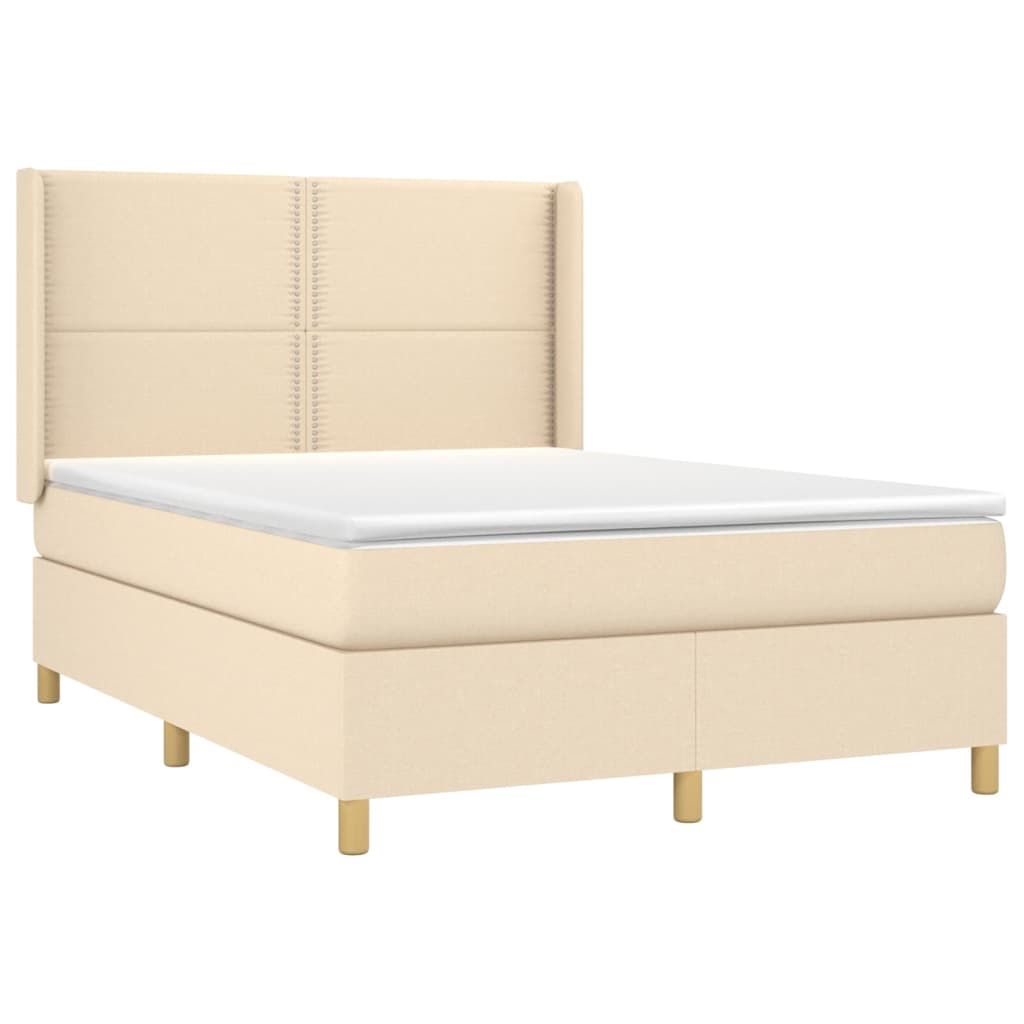 vidaXL Κρεβάτι Boxspring με Στρώμα & LED Κρεμ 140x200 εκ. Υφασμάτινο