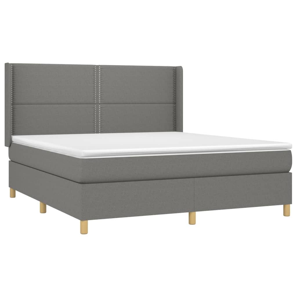 vidaXL Κρεβάτι Boxspring με Στρώμα & LED Σκ.Γκρι 180x200 εκ Υφασμάτινο