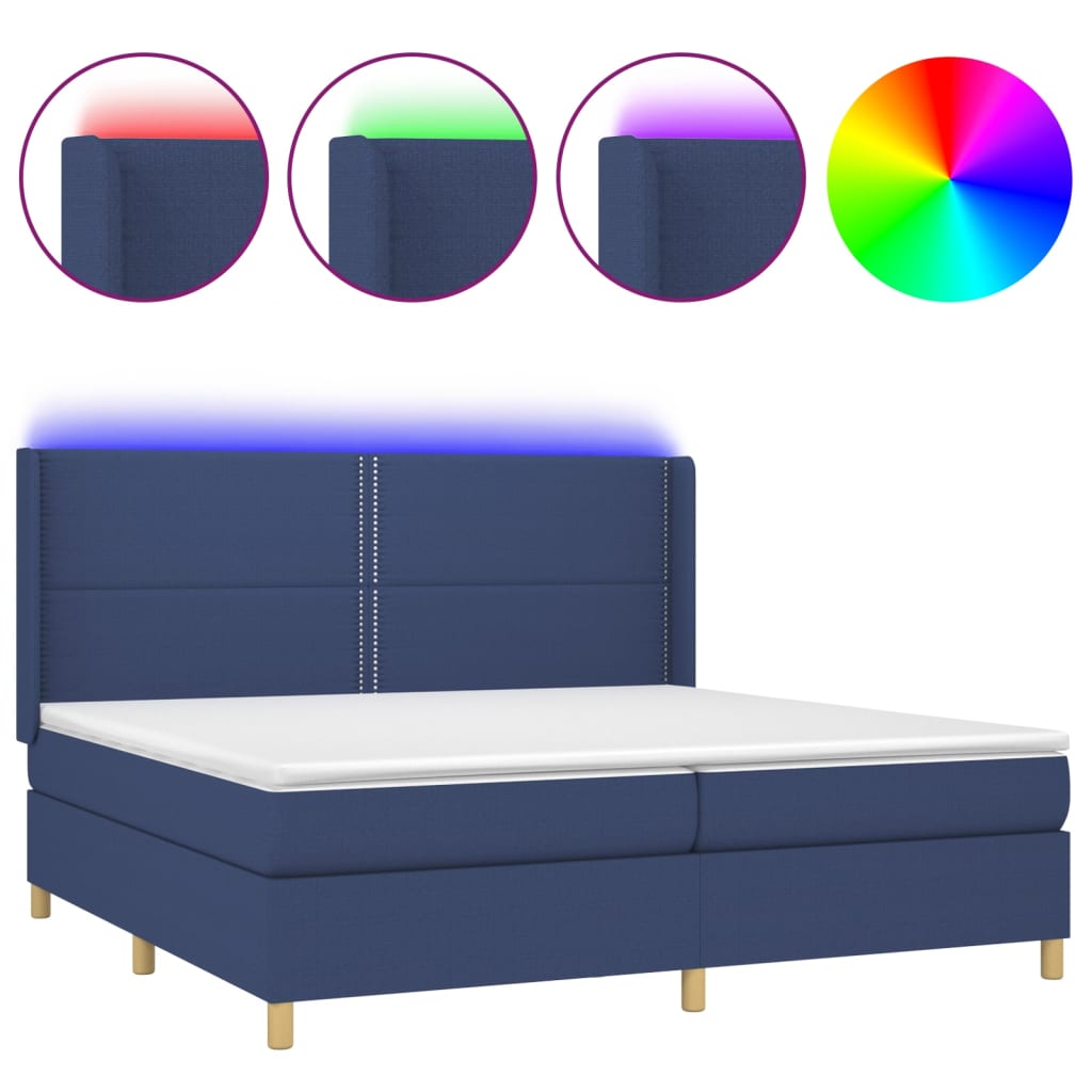 vidaXL Κρεβάτι Boxspring με Στρώμα & LED Μπλε 200x200 εκ. Υφασμάτινο