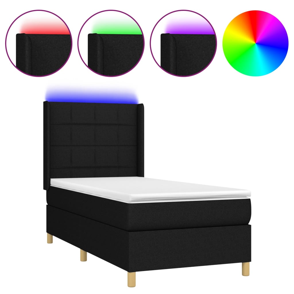 vidaXL Κρεβάτι Boxspring με Στρώμα & LED Μαύρο 80x200 εκ. Υφασμάτινο