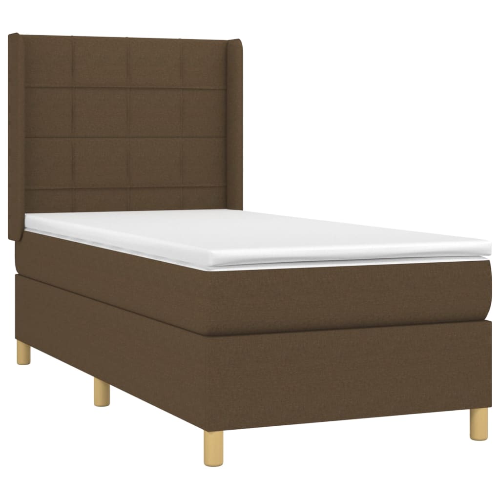 vidaXL Κρεβάτι Boxspring με Στρώμα & LED Σκ.Καφέ 100x200 εκ Υφασμάτινο