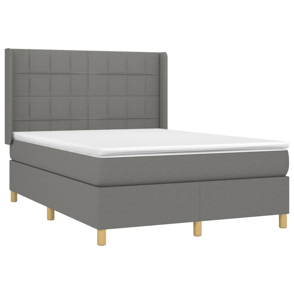 vidaXL Κρεβάτι Boxspring με Στρώμα & LED Σκ.Γκρι 140x200 εκ Υφασμάτινο